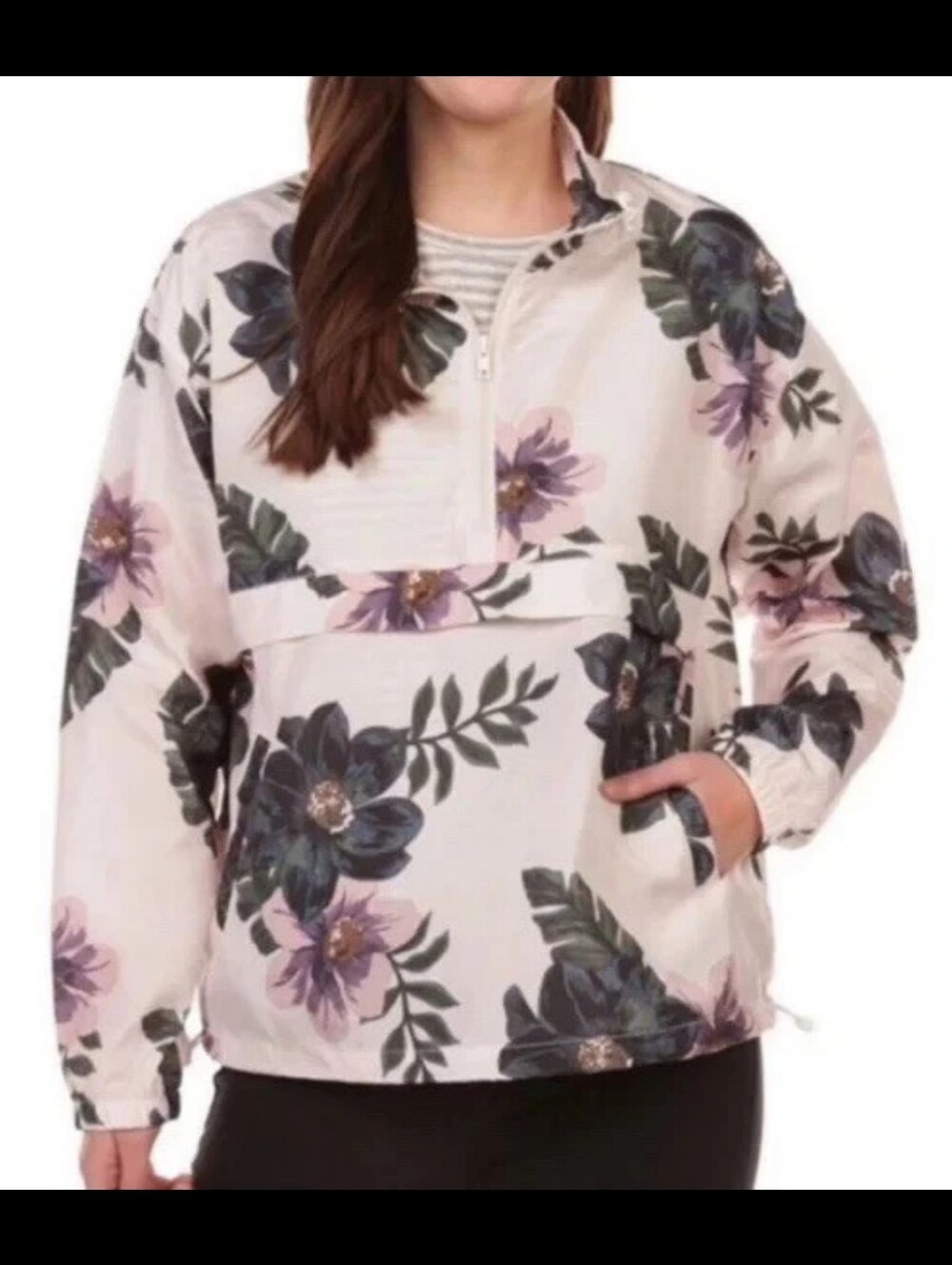 Thread Supply Lightweight Rain Jacket 1/2 Zip Floral All Over Print Pocket